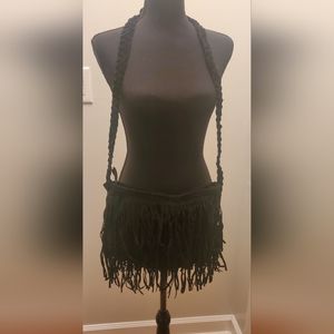 Black Suede Purse with Fringe - No Brand